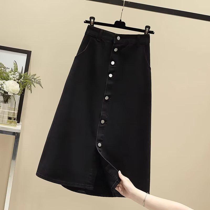 

Женская черная джинсовая юбка А-силуэта на пуговицах с высокой посадкой - Летний тренд, стройнящий фигуру 2XL чёрный