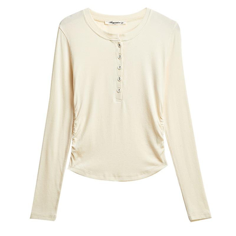 Dámský podzimní top s kulatým výstřihem, dlouhým rukávem, vnitřním pozitivním ramenem, slim