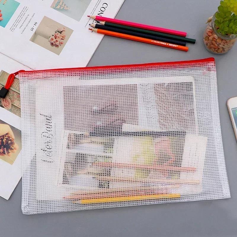 10 Pack Zipper Storage Bag Pouch Waterproof  A3 A4 A5 PVC Mesh Zipper Bag for Files Toy Stationery for Office Home Travel Use