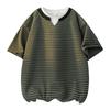 Retro Striped T-shirt Men's Summer Loose V-neck Half-sleeved T-shirt Men's Top