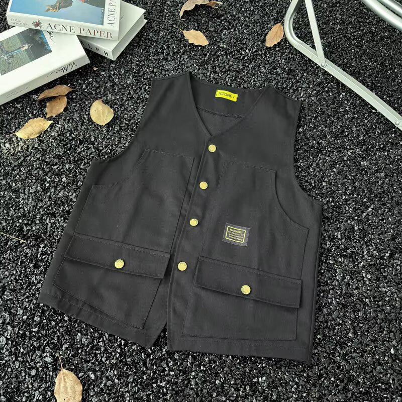 

Мужской модный рабочий жилет - Повседневная хип-хоп куртка без рукавов для весны и осени L чёрный