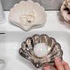 Luxury Shell-Shaped Soap Dish, Draining Plastic Holder for Bathroom Sink