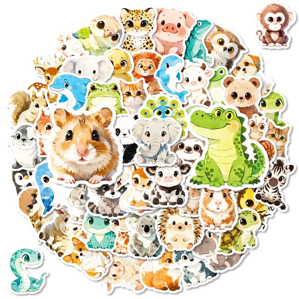 56 Watercolor Hand-Painted Cartoon Animal Graffiti Stickers Cute Penguin Lamb Crocodile Decorative Stickers