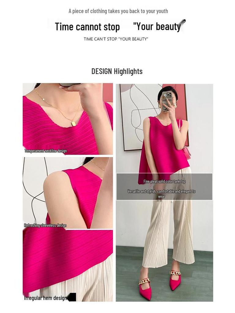 2024 Damen Sommer Mode Unregelmäßiges Plissee Ärmelloses Top