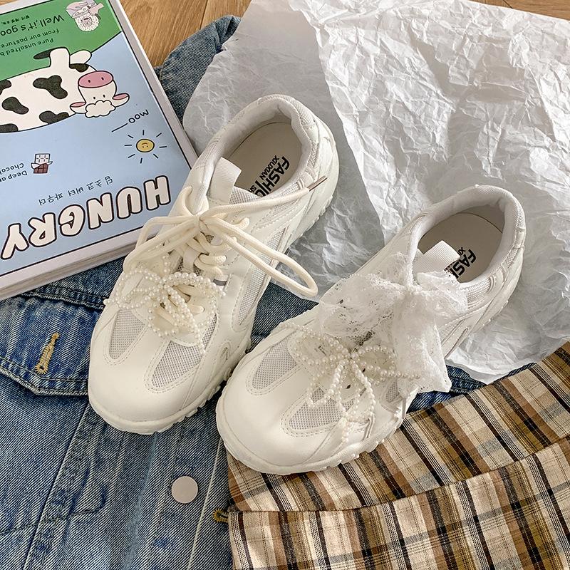 

Трендовые кроссовки на платформе в стиле ретро с перламутровым белым цветом, женские, новинка 2025 года, повседневные, универсальные, спортивные кроссовки Forrest Gump 35 белый