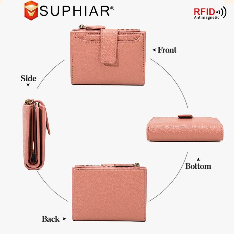 Leder Damen Geldbörse schlichte multifunktionale Geldbörse mit Ringbuch-Geldbörse weiblich