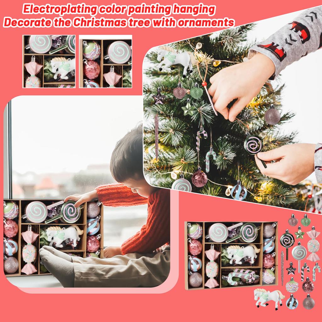 32PCS Christmas Ornaments Ball Decorations - Dessert Pendant Tree Candy Set For Wedding Decoration Holiday Birthday Party