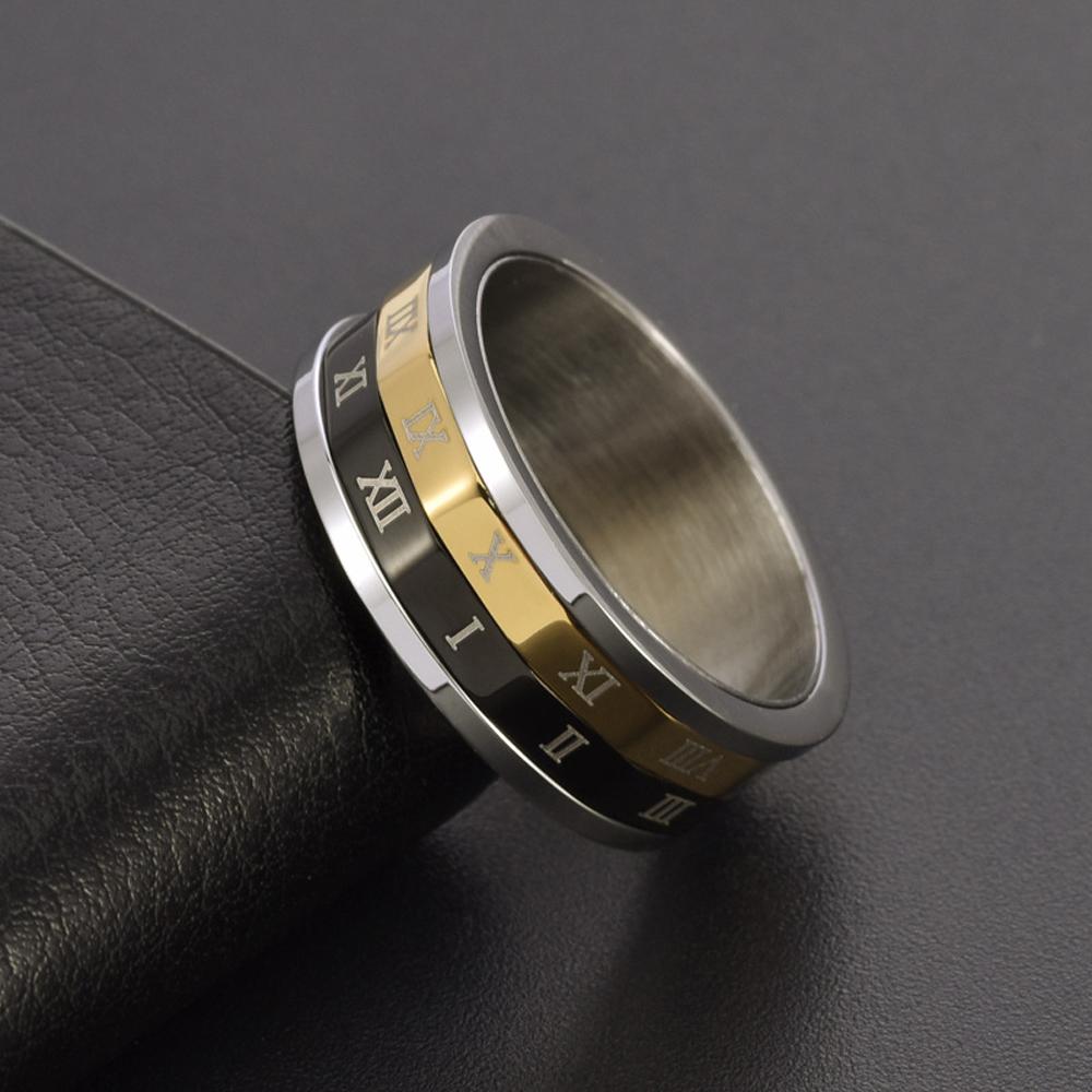 Stainless Steel Rotatable Roman Ring for Men Industrial Adjustable Statement Ring Hypoallrengenic Index Finger Jewelry Gift