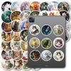 50 Round Retro Style Watercolor Cat Graffiti Stickers Floral Theme Non-Repeating Stickers