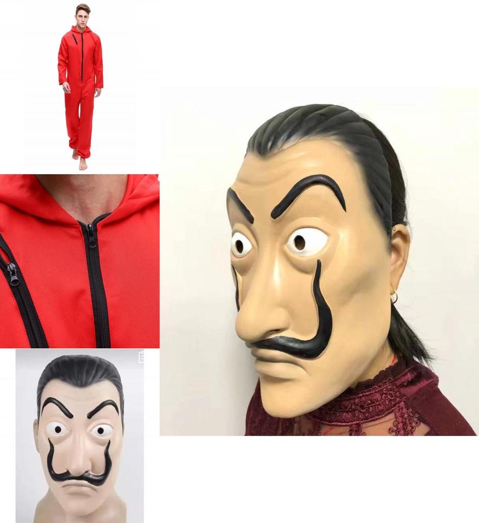 Lightweight Salvador Dali Money Heist La Casa De Papel Costume And Mask Set