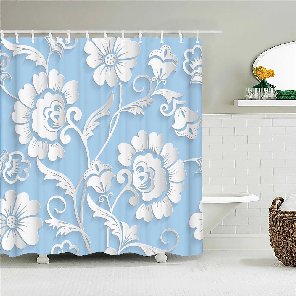 High Quality Washable Fabric Bathroom Curtains 3D Printing Shower Curtain Polyester Bath Screens Home Decoration With 12 Hooks