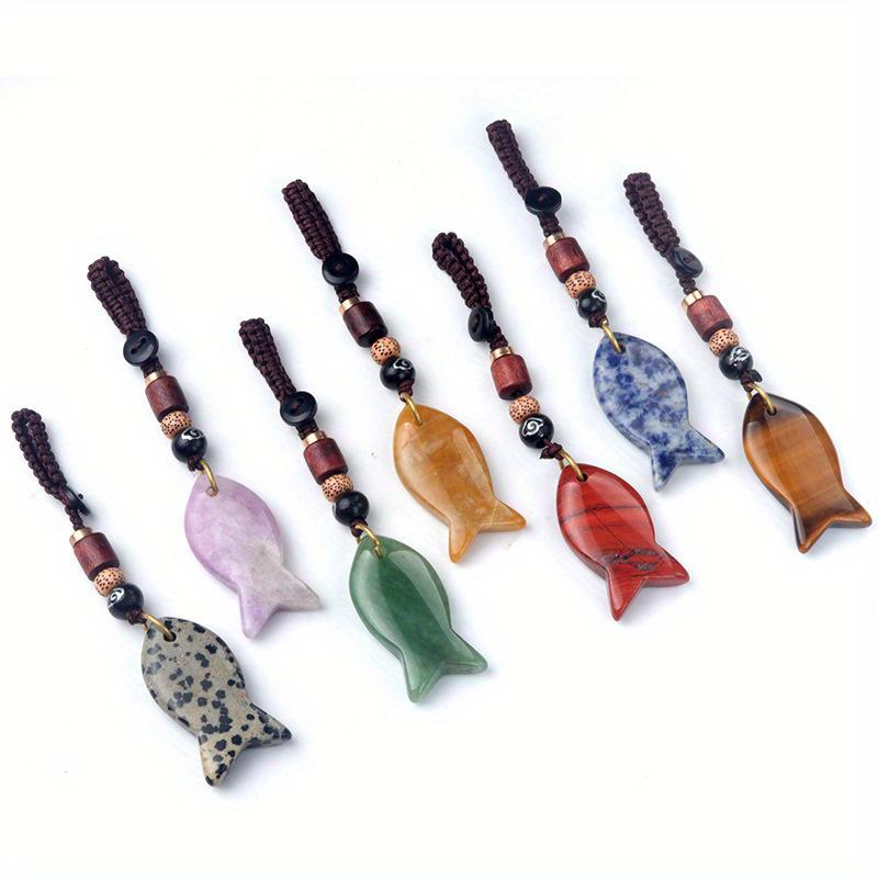 1PC Handmade Fish Keychain Boho Style Keychain Natural Crystal Agate Jewelry Crystal Keychain 38x20mm