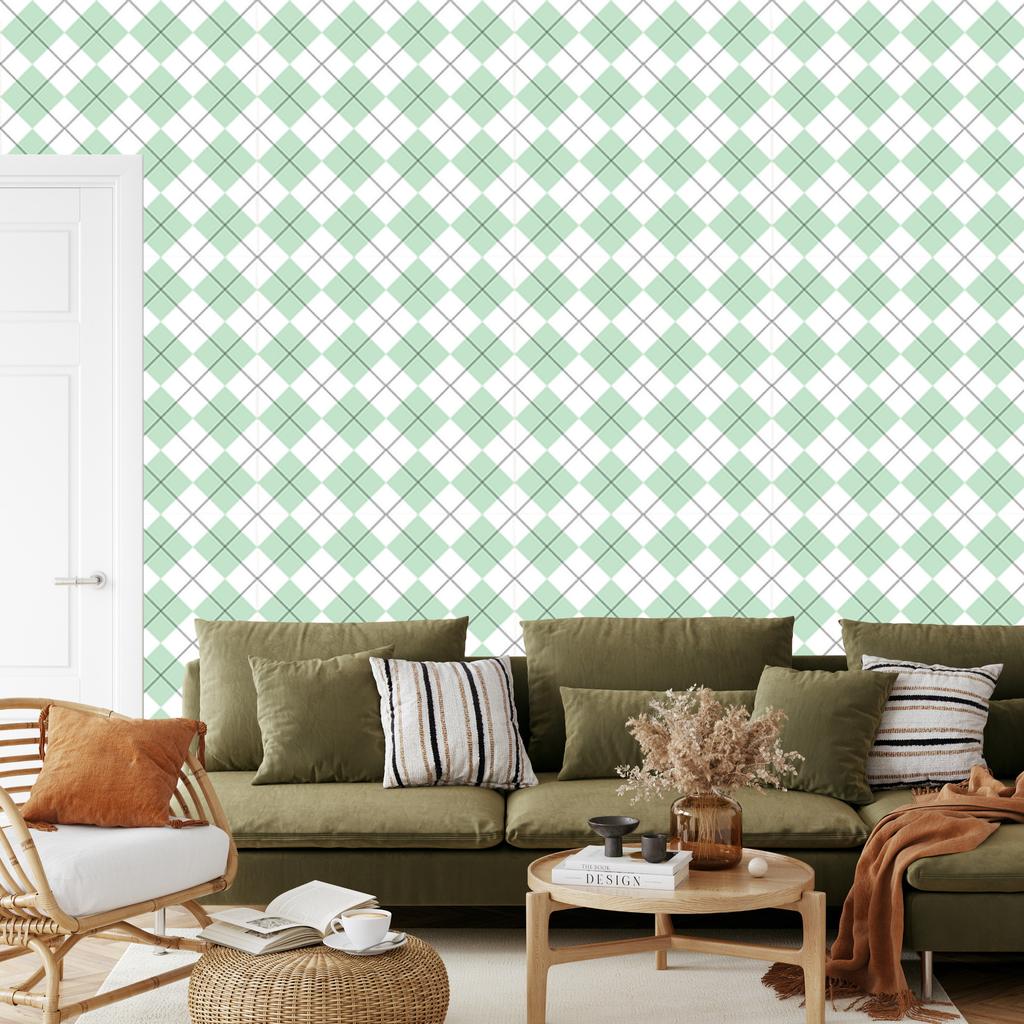 Wallpaper Basic Retro Checkered White and Mint 50x1000