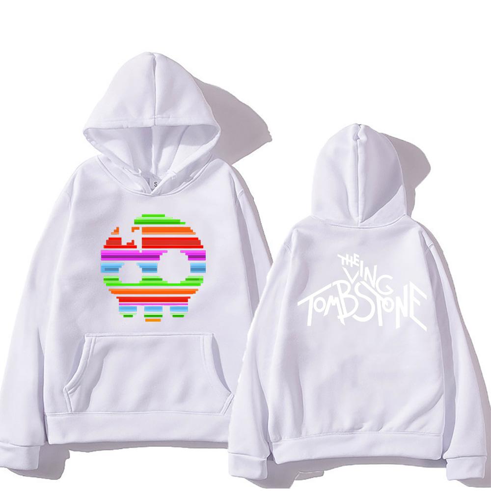 

Худи с радужным черепом The Living Tombstone Толстовки с юмористическим графическим принтом черепа The Living Tombstone Унисекс Пуловеры с длинным рукавом XS белый