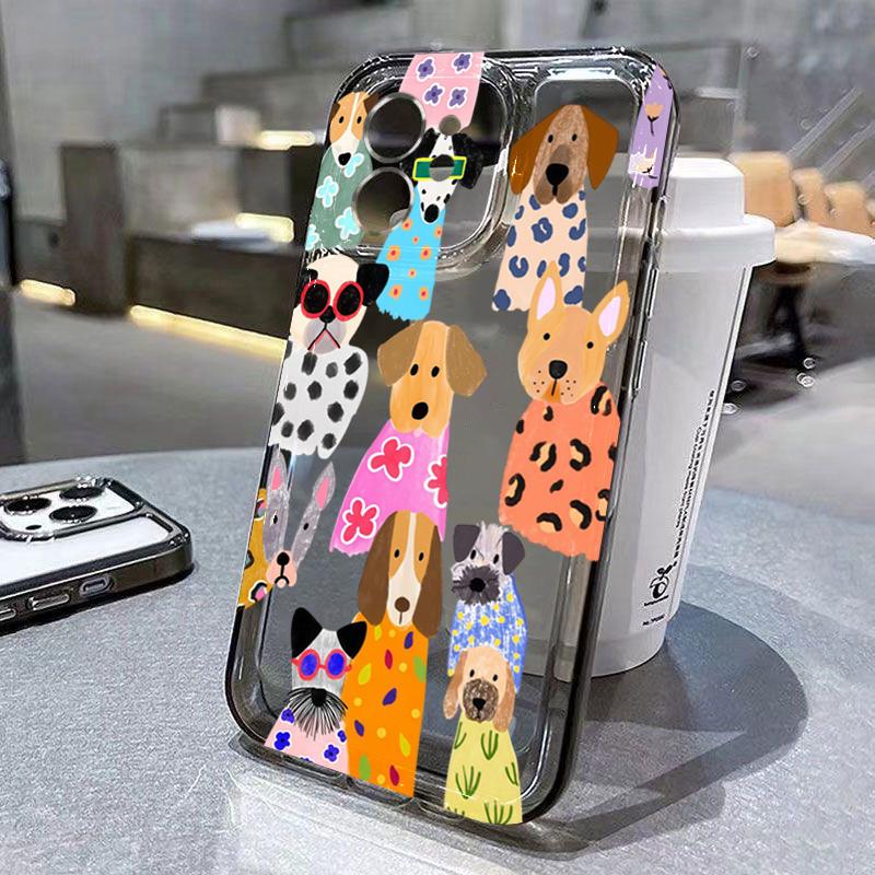 Colorful Dog Transparent Phone Case For IPhone 17 Air 16 15 14 13 Plus 12 11 Pro Max XS X XR 7 8 Plus 16E SE 2022 Cover