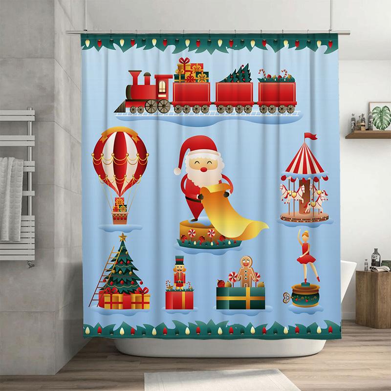 

Tu Christmas Shower Curtain Festive Holiday Bathroom Decor Reindeer Santa Claus Pattern Waterproof Fabric Washable Home Decor W60H190(CM)-1 Pcs