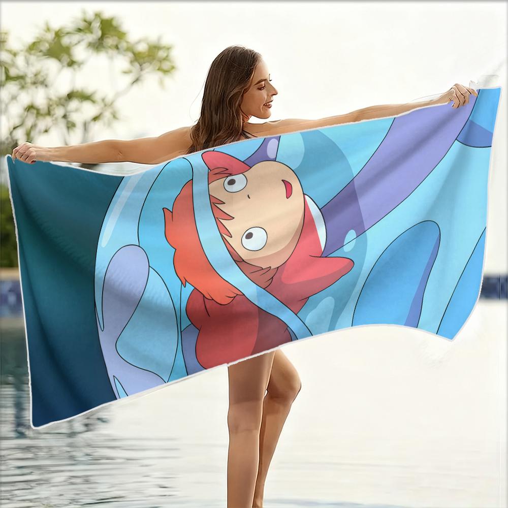 P-Ponyo-s Ocean Bubbles Beach Towel Ultra-fine Fiber Quick Drying Absorbent Beach Swimming Vacationvacation Essentials Gifts