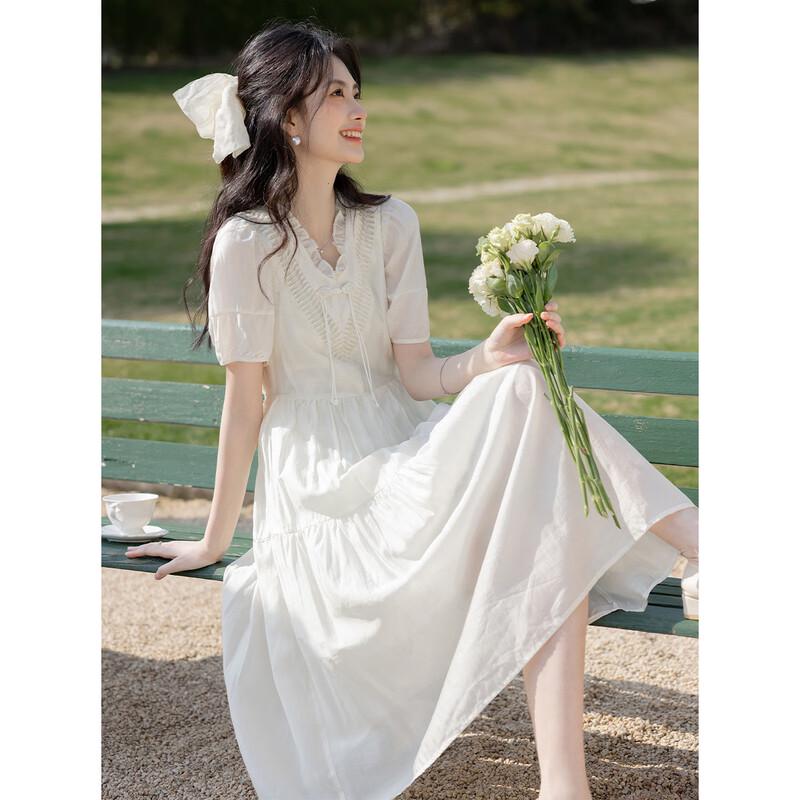 

MOKANA Women s Casual A-Line Midi Dress with Short Sleeves L