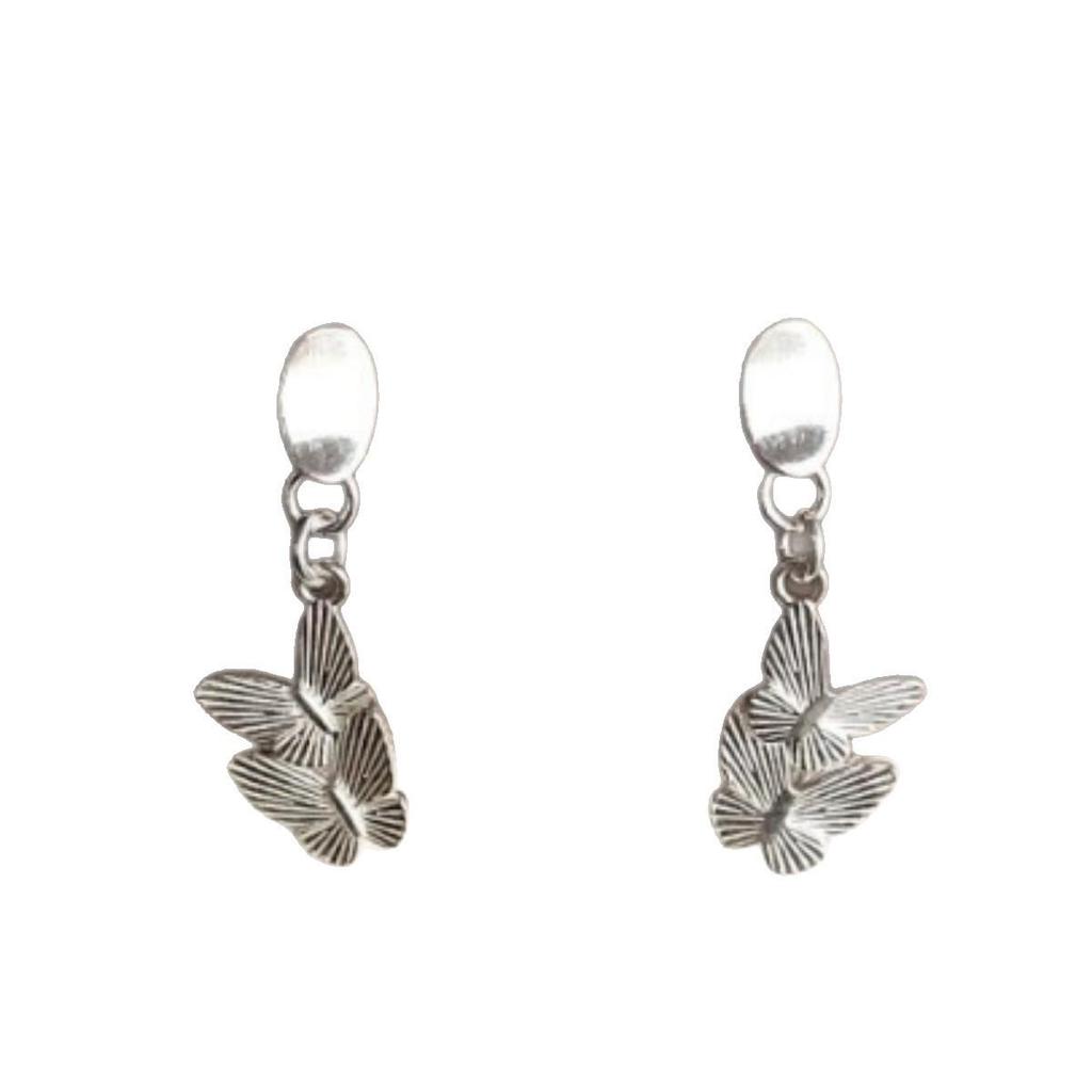 925 Sterling Silver Butterfly Pendant & Earrings, Korean & New Chinese Style, Light Luxury with Silver Needle, Elegant High-End Feel.