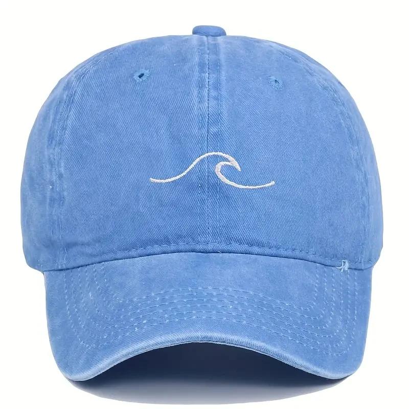 Wave Ripple Embroidery Baseball Cap Solid Color Washed DistressedDad Hats Simple Vintage Hip Hop Sun Hats For Women & Men