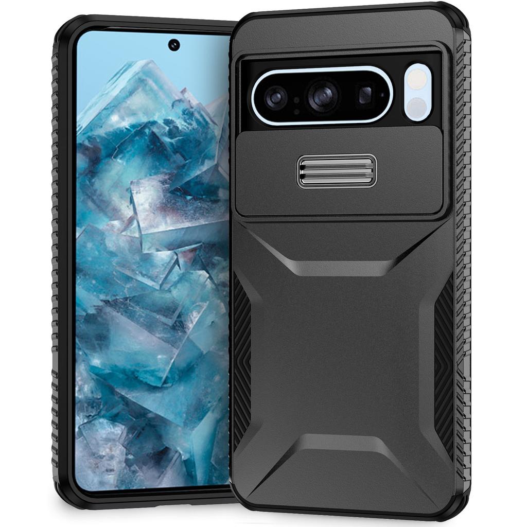 For Google Pixel 8 Pro Phone Case TPU+PC Non-Slip Side Edge Phone Cover with Lens Lid