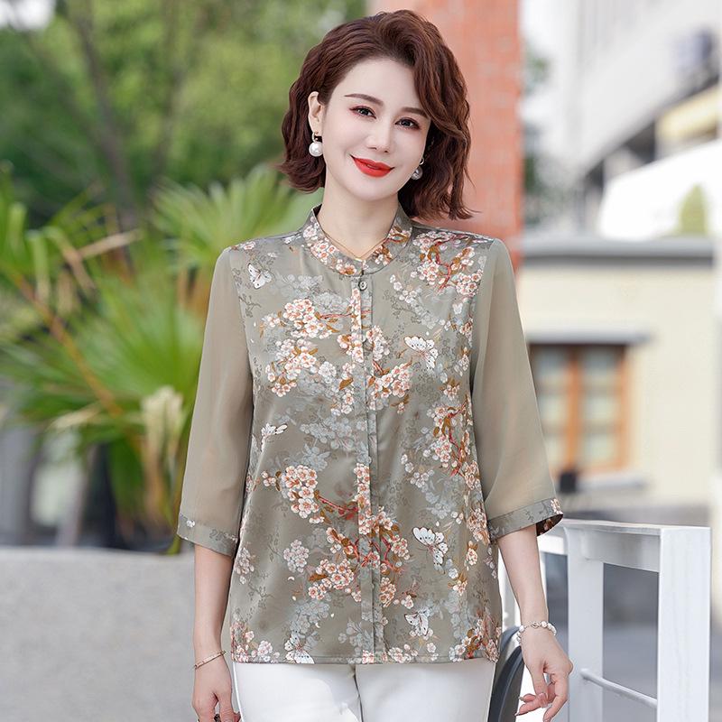 

Літня блузка-футболка в китайському стилі для жінок середнього та похилого віку - Топ до Національного дня матері 5XL