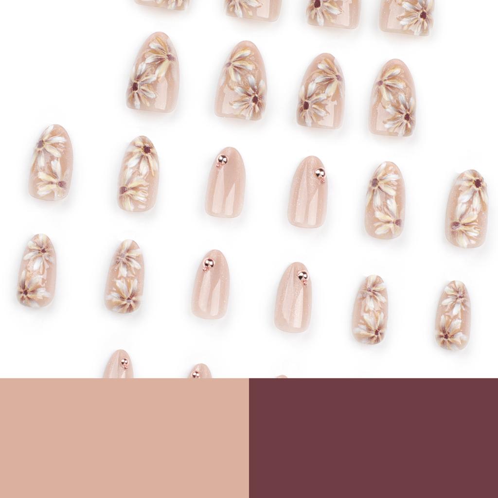 3D Nude Blume Kurze Falsche Nägel