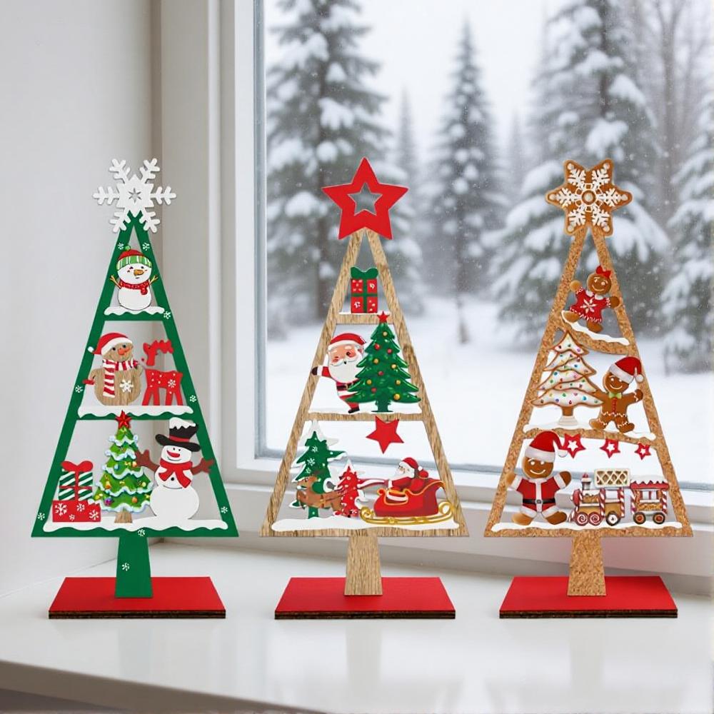 Wooden Christmas Tree Tabletop Decoration Creative Gifts Desktop Ornament for Christmas & New Year Party Atmosphere Home Decor