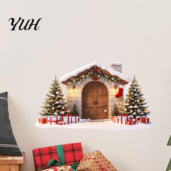 Snow House Stickers Wall Sticker for Christmas, Waterproof Holiday Stone Easy Apply Decals Decal, Removable Mural Living Room Bedroom Christmas