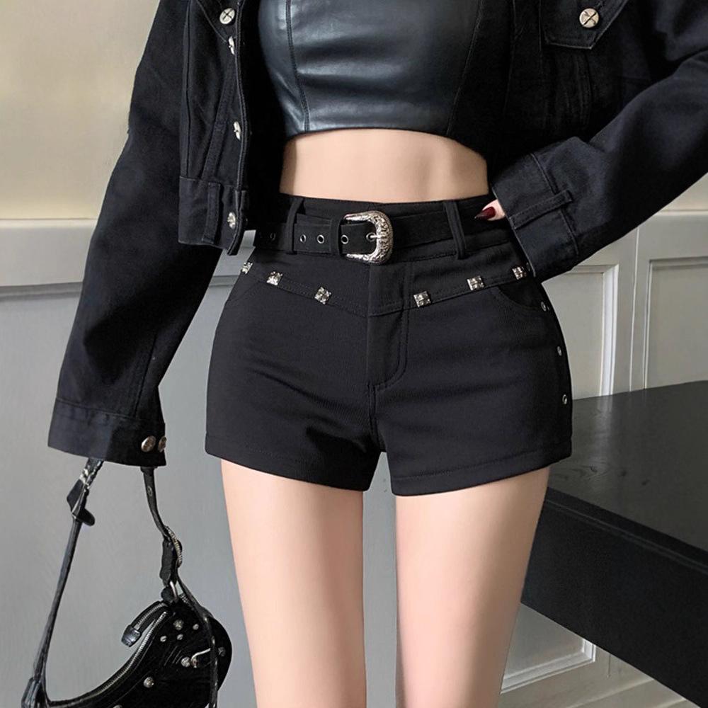 Women's Low Rise Rivet Bodycon Denim Hot Pants American Y2K Skinny Short Jeans