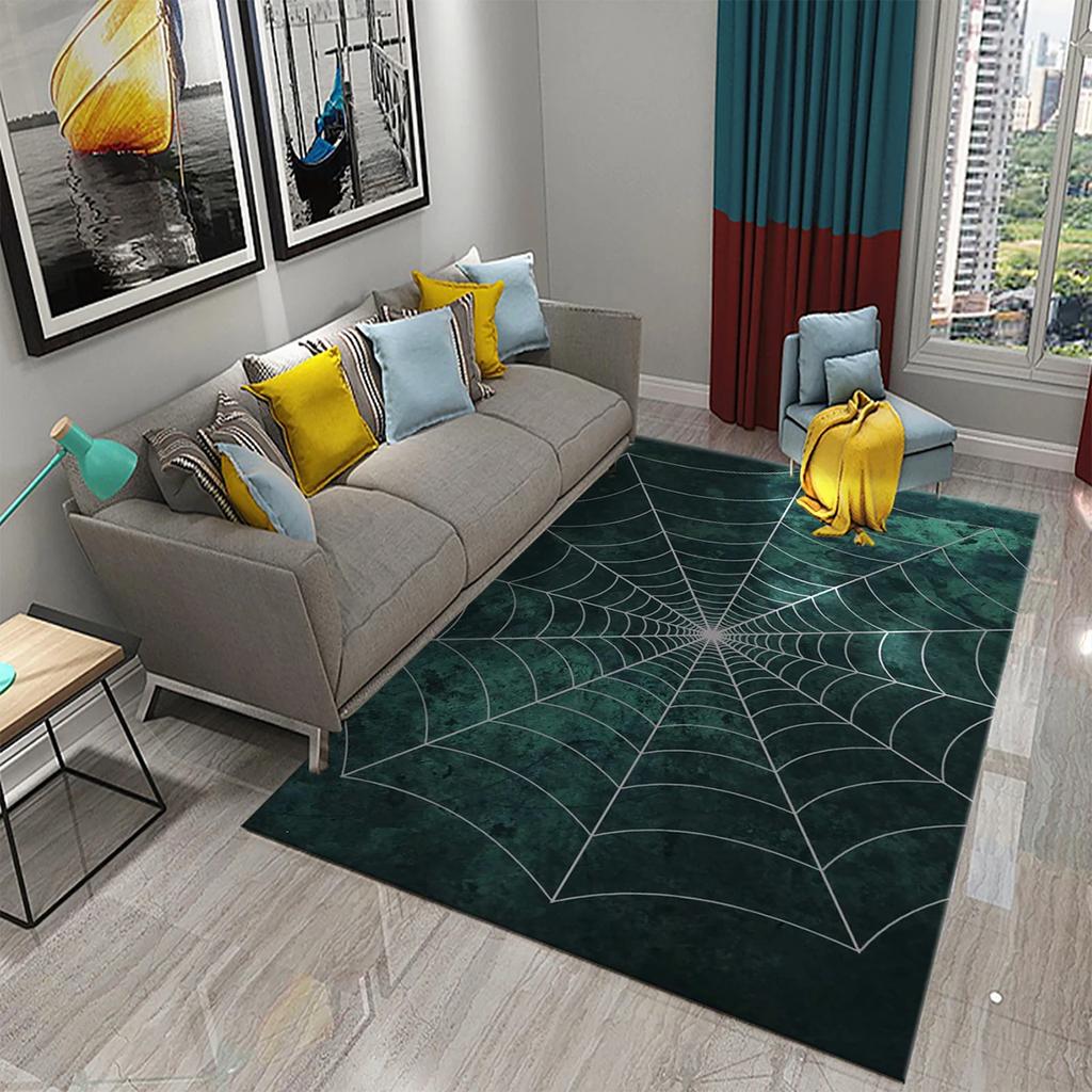 Halloween Horror Spider Web Carpet Teens Bedroom Living Room Large Decor Carpet Kitchen Bathroom Anti-Slip Door Mat Floor Mats