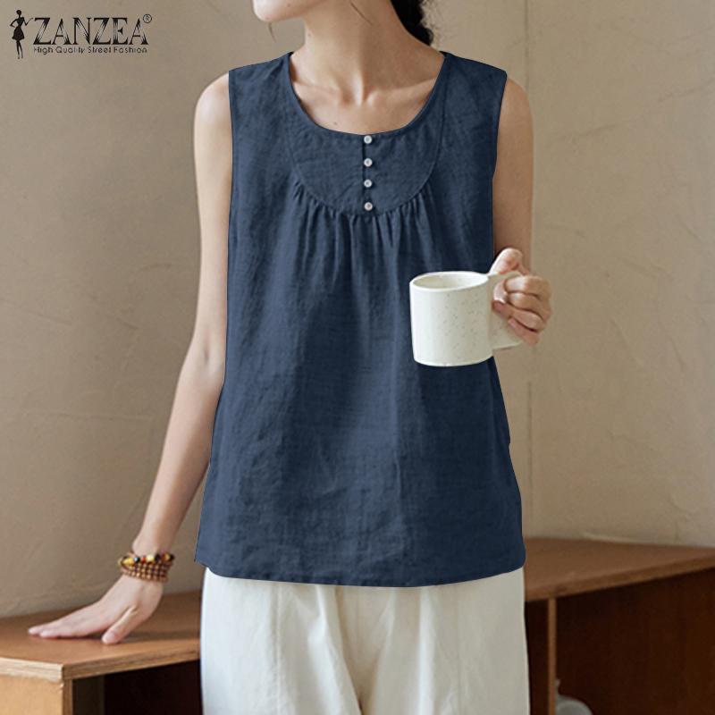 

ZANZEA Женские свободные повседневные летние майки без рукавов с круглым вырезом