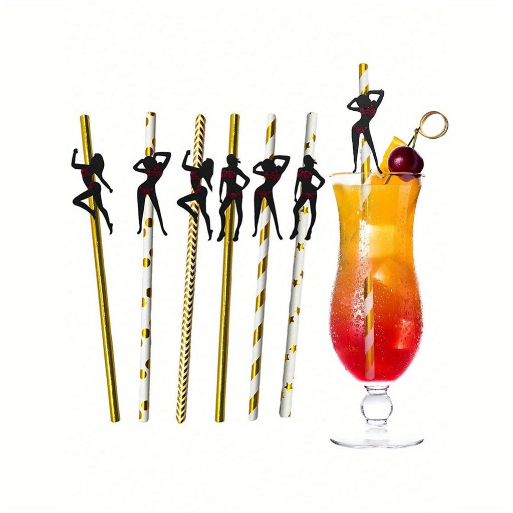 12 buc Paie de Hârtie de Unică Folosință Aur Roz pentru Petreceri ale Burlacilor, Antrenamente, Sporturi, Fitness, Temă Bărbați și Femei Musculoși, Nuntă