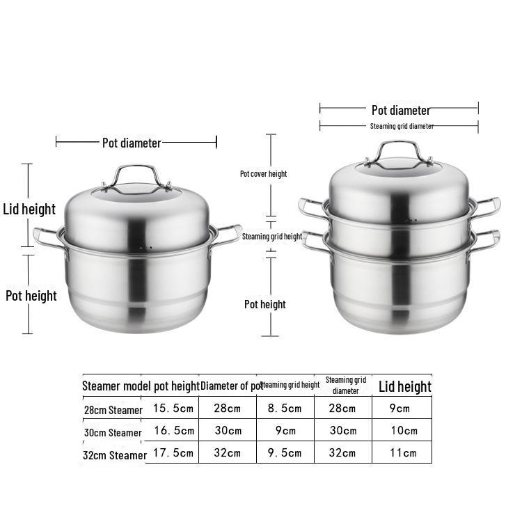 28cm Multi-Function Stainless Steel European Steamer with Double Grate and Soup Pot