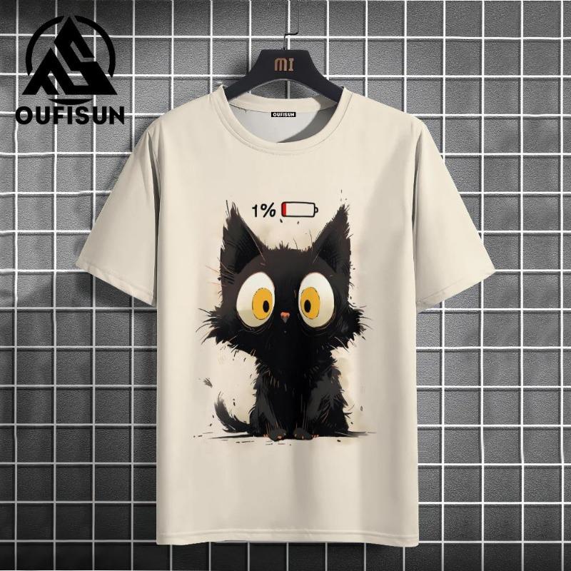 Letní pánské tričko Animal Cute Cat Print Crew Neck Krátký rukáv Tričko Street Trend Tops Nadměrné pánské oblečení Tričko pro muže
