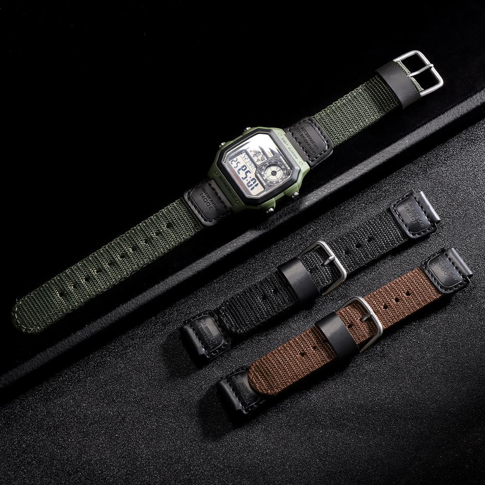 Nylon für Casio für F-91W W-800H Uhrenarmband SGW400 F91W F84 F105/108/A158/168 AE1200/1300 18mm Rindslederband Herren Damen Armband