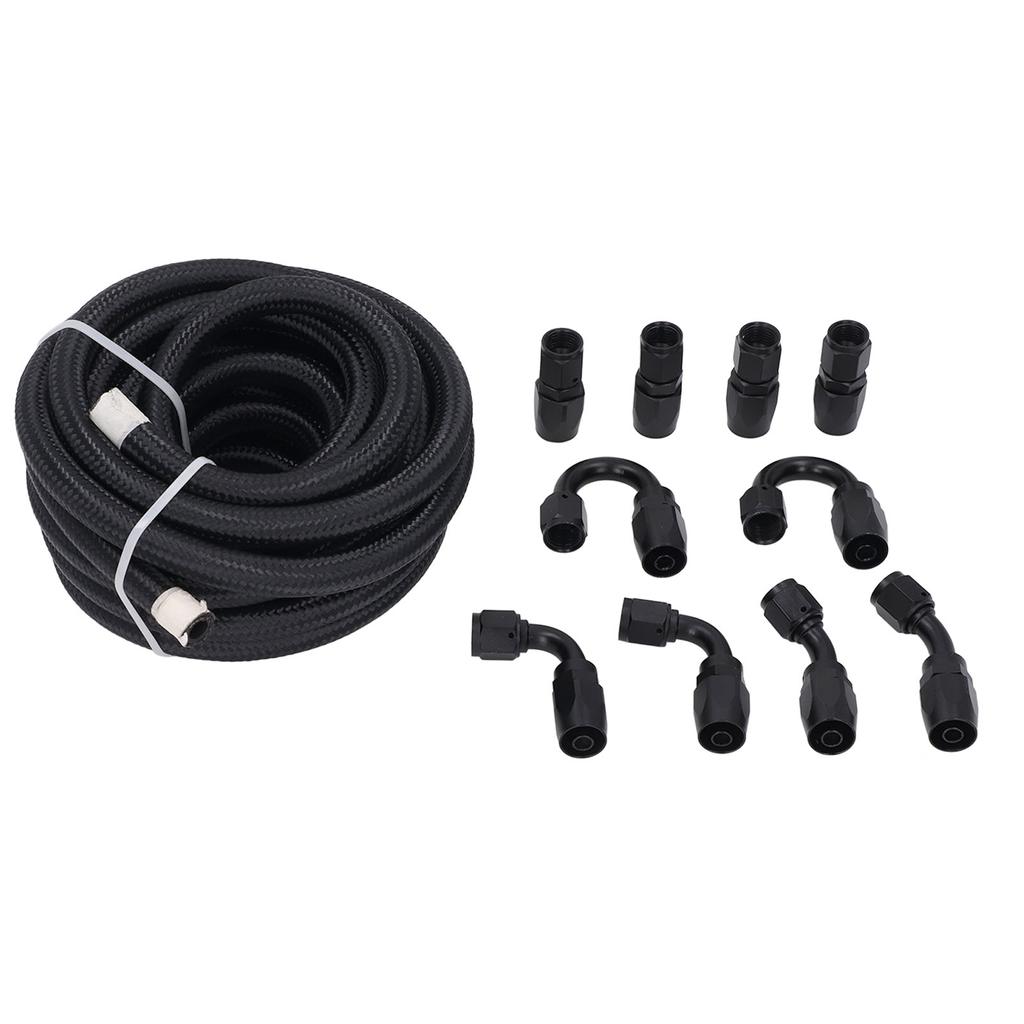 6AN Fuel Line Fitting Kit 20ft Hose 10pcs Fitting Aluminum Black Anodized 500 Psi Universal for Car Ship