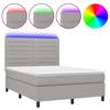 Box Spring Bed with Mattress & LED Lights Light Grey 140x190 cm Fabric