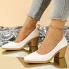 Fashion Spring Summer Women's Thick-heeled Pointed Solid Color Professional Work High Heels Solid Color Classic One-pedal Low-top Shoes