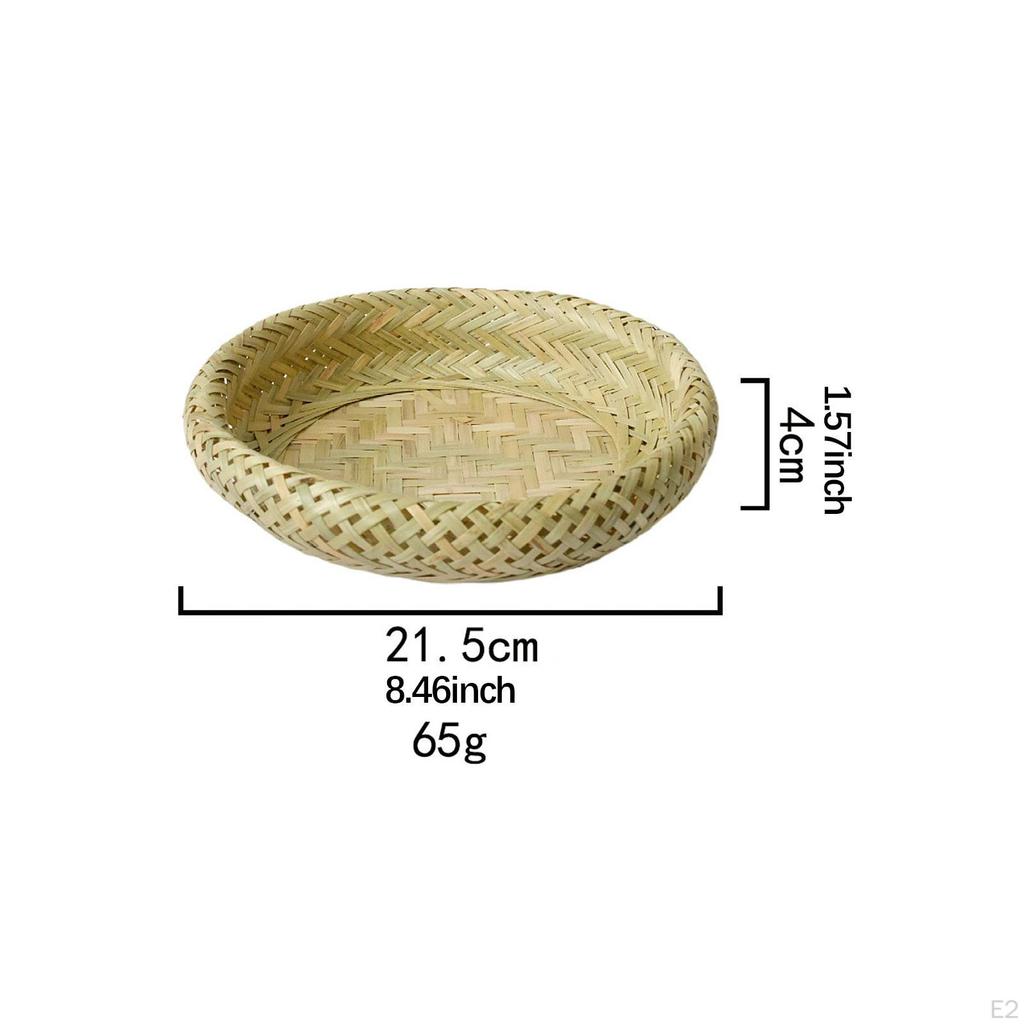 Bamboo Round Serving Tray Basket Accessories Craft Decorative Circle Food Hand Woven Dish for