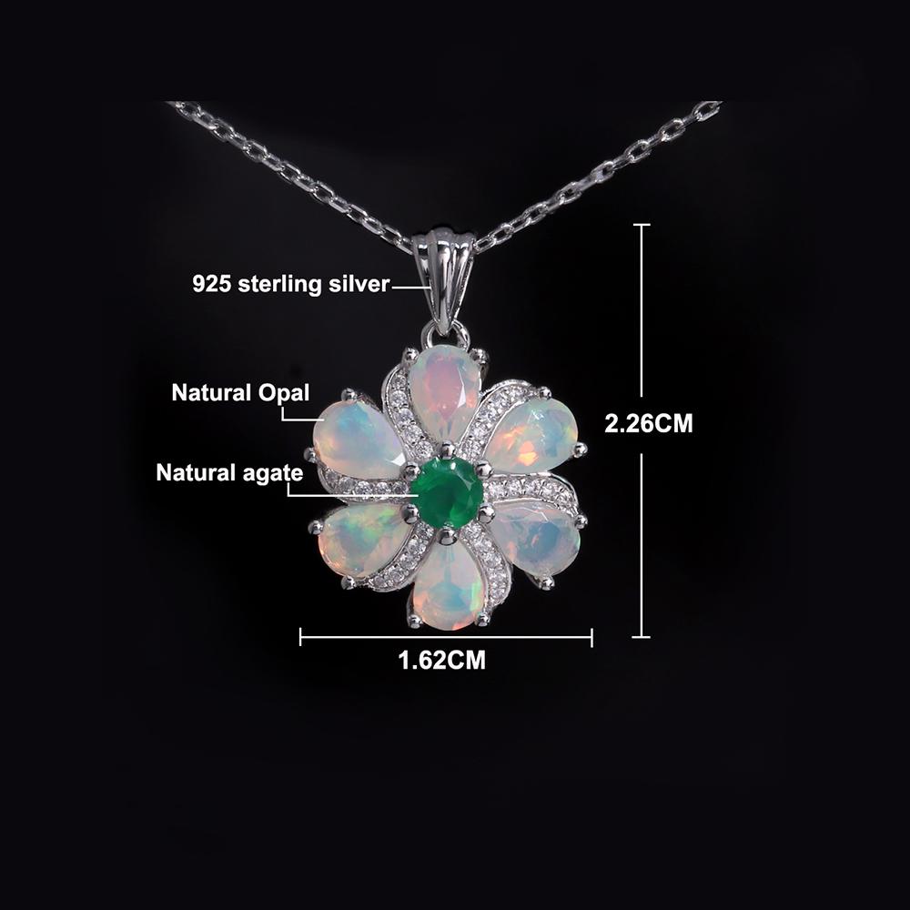 Argint S925 formă de floare design original cu pietre prețioase naturale opal etiopian verde agat bijuterii fine pentru femei bijuterii elegante