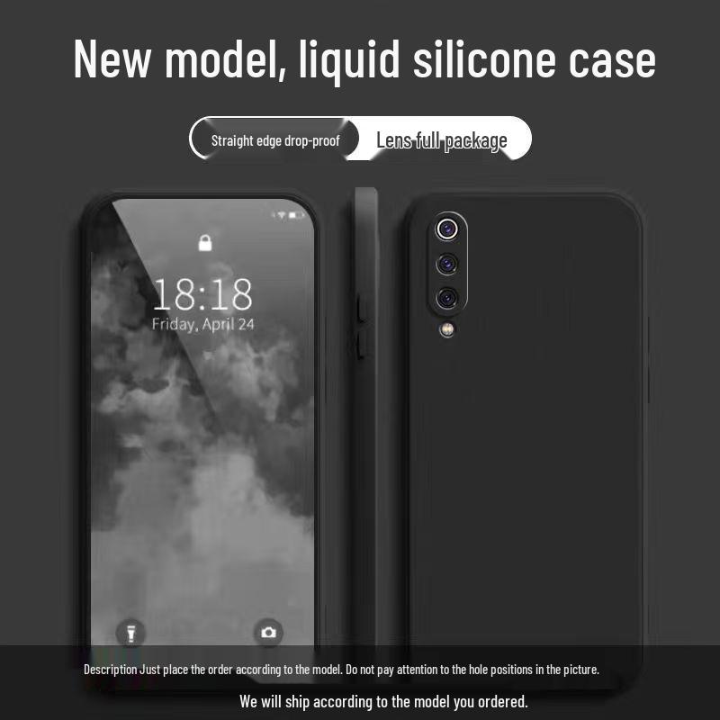 Xiaomi 9 Pro Liquid Silicone Case: Simple Solid Color, Cube Design, All-Inclusive, Drop-Proof, Straight Edge, Soft Cover