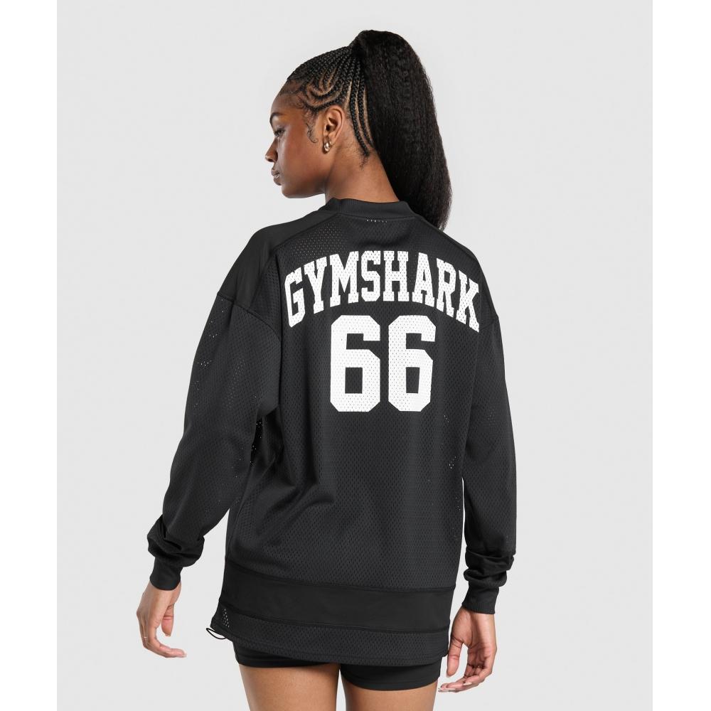 

GYMSHARK сетчатый университетский топ с длинными рукавами, черный B1C4I BB2J