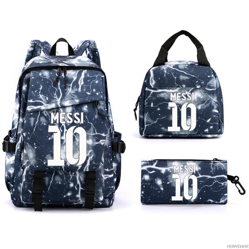 Football Star Peripheral Backpack, Primary And Secondary School Student Schoolbag Three-Piece Set, Lunch Bag, Pencil Bag Set, College Style
