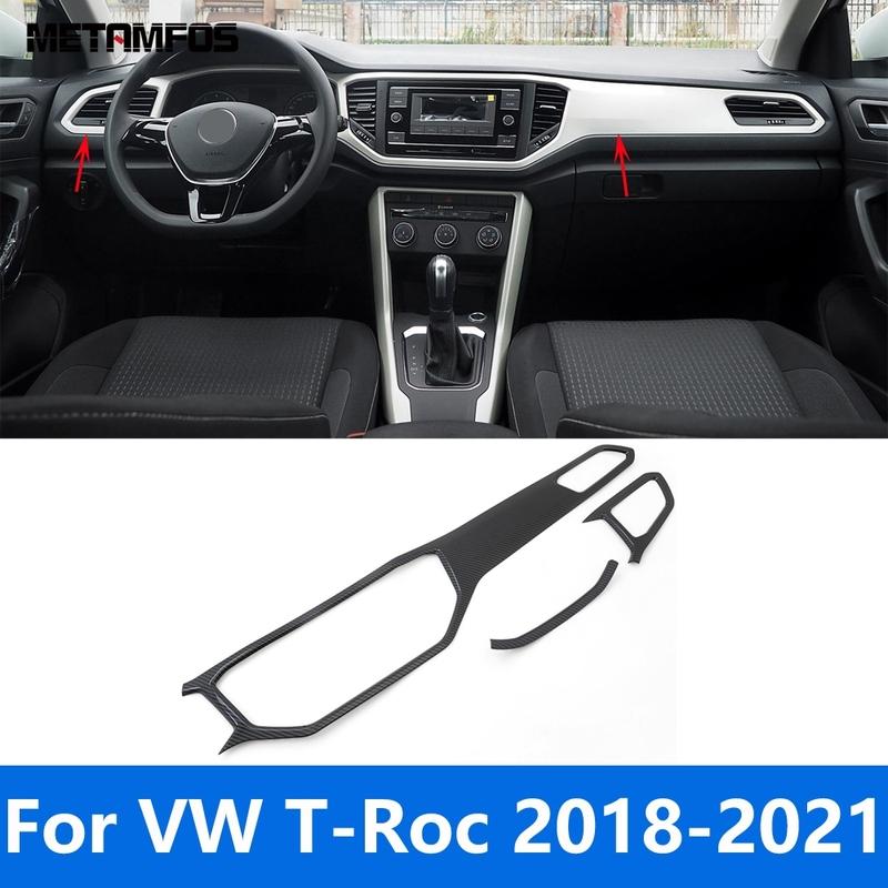 For Volkswagen VW T-Roc TROC 2018-  Carbon Fiber Center Console Dashboard Air Condition Vent Outlet Trim Accessories