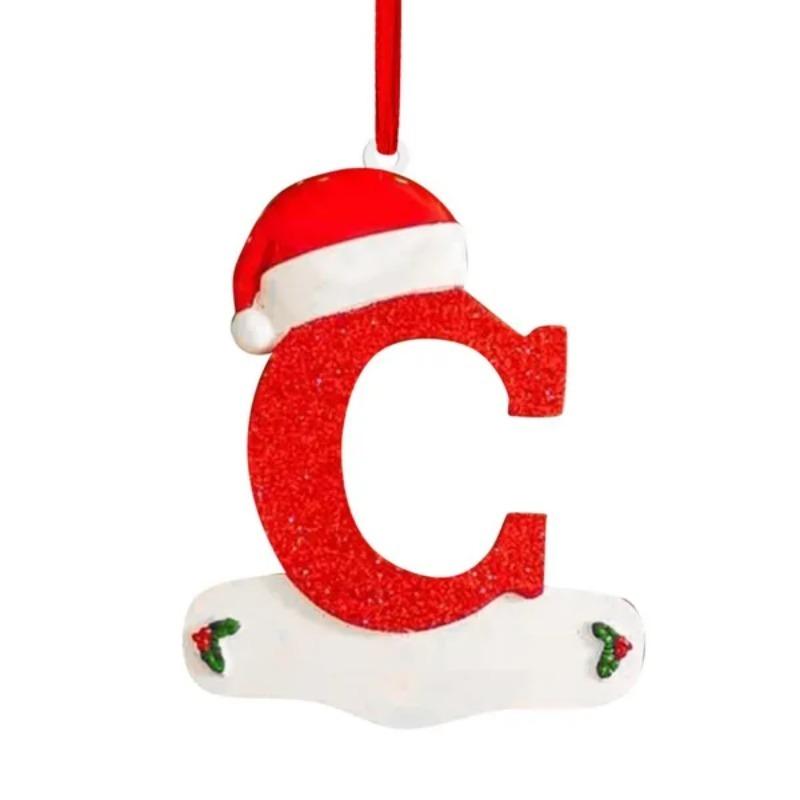 Decorazione Albero Di Natale Personalizzata Con Lettera Dell'Alfabeto - Ciondolo In Resina 3D Con Corda, Regalo Festivo (Lettera C)