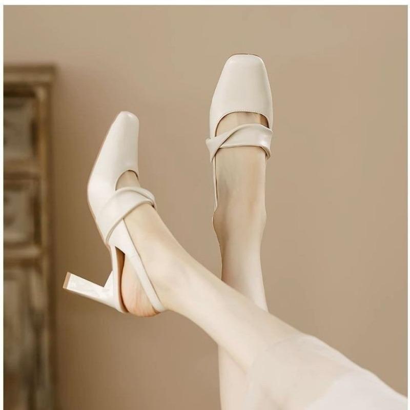 Sandales à talons hauts pour femmes à la mode Bout carré Chaussures chunky 2025 Élégantes Escarpins à boucle peu profonds Robe de mode Été Zapatillas Mujer