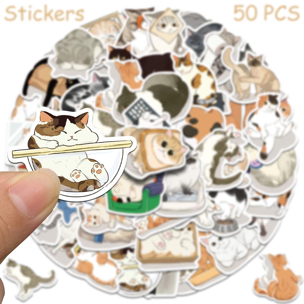 50pcs Cartoon Cat Stickers Decals For Phone Laptop Scrapbook Refrigerator Wall DIY Aesthetic Waterproof Stickers Creative Gifts
