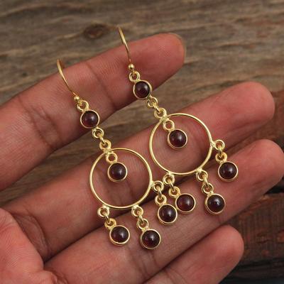 Garnet Silver Dangle Earring Yellow Gold Plated 925 Sterling Silver Handmade Jewelry