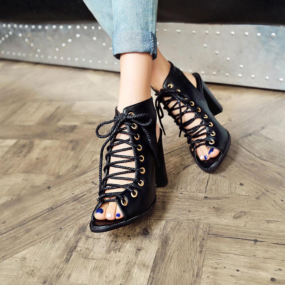 Dámské sandály na vysokém podpatku léto nové boty s tlustým podpatkem a rybí špičkou velká velikost římské sandály